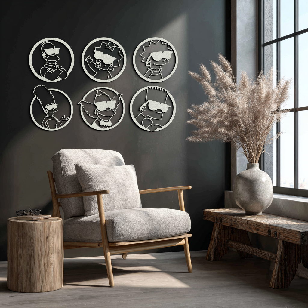 Cartoon Family Silhouette Metal Wall Art – Fun Black Modern Home Decor- KAF528