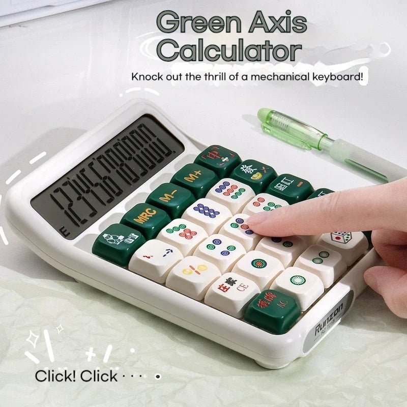 Cute 12-Digit Multifunctional Electronic Calculator with Mechanical Buttons, Battery-Powered for Home Office School Accounting