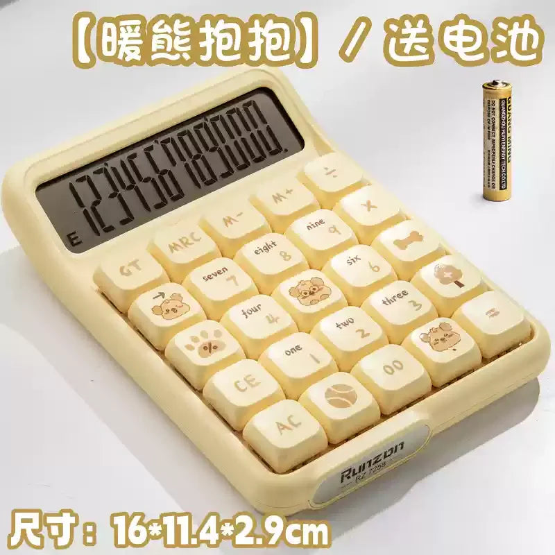 Cute 12-Digit Multifunctional Electronic Calculator with Mechanical Buttons, Battery-Powered for Home Office School Accounting