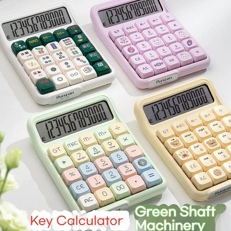Cute 12-Digit Multifunctional Electronic Calculator with Mechanical Buttons, Battery-Powered for Home Office School Accounting