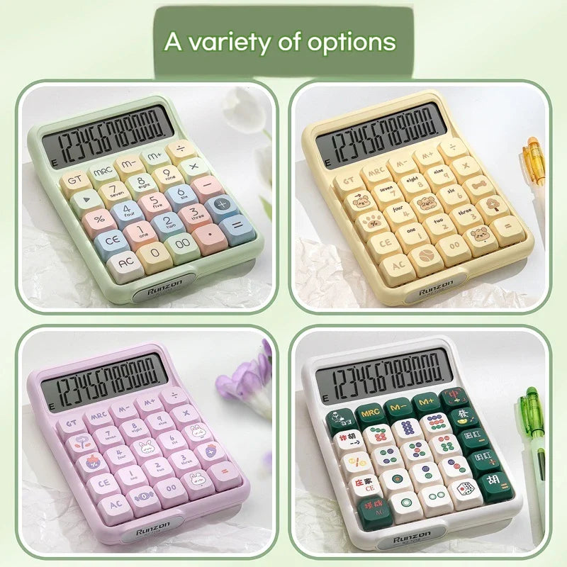Cute 12-Digit Multifunctional Electronic Calculator with Mechanical Buttons, Battery-Powered for Home Office School Accounting