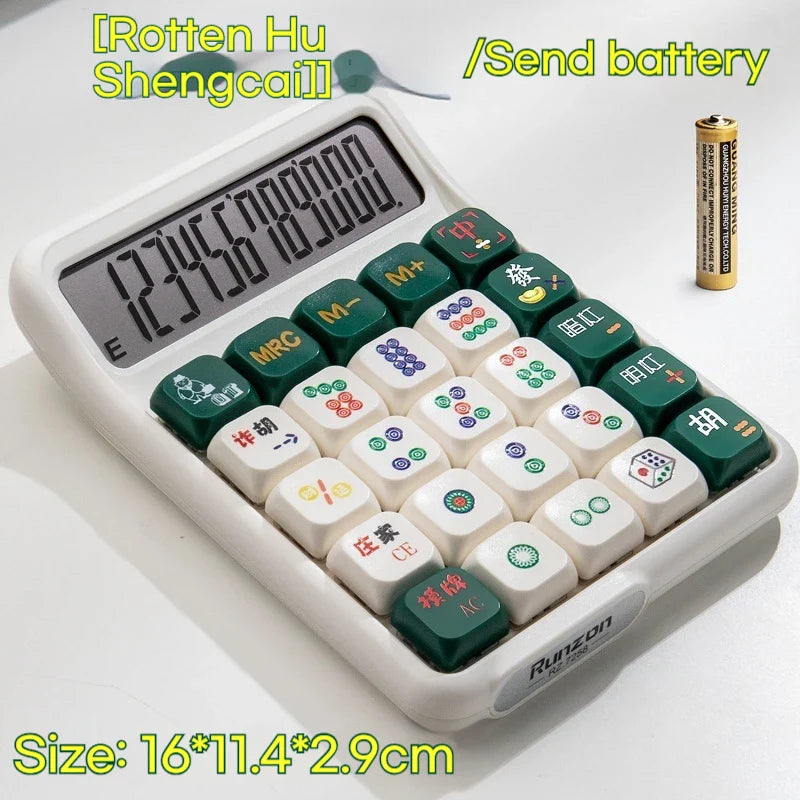 Cute 12-Digit Multifunctional Electronic Calculator with Mechanical Buttons, Battery-Powered for Home Office School Accounting
