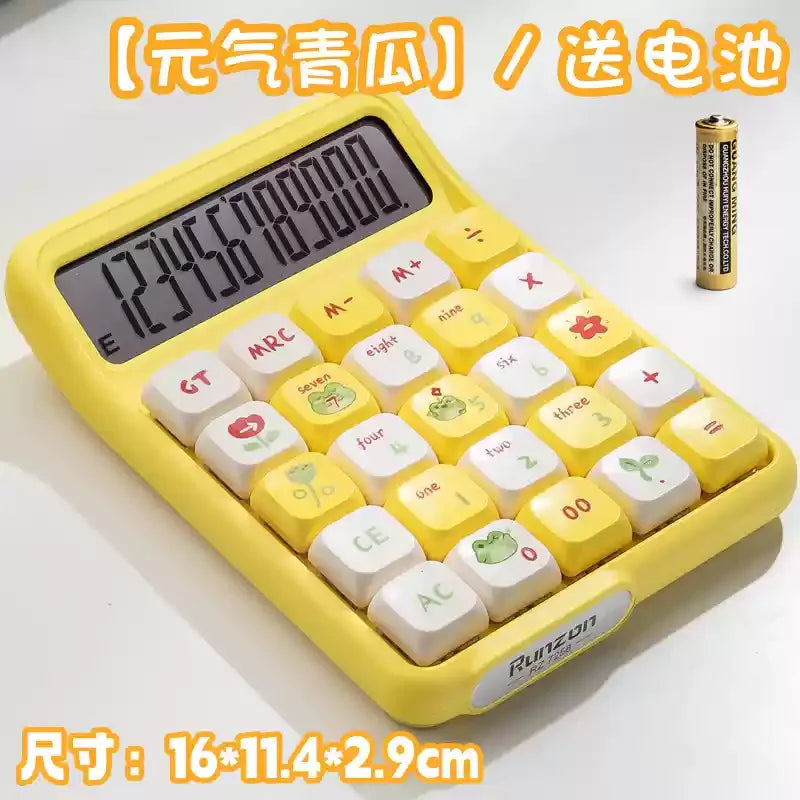 Cute 12-Digit Multifunctional Electronic Calculator with Mechanical Buttons, Battery-Powered for Home Office School Accounting