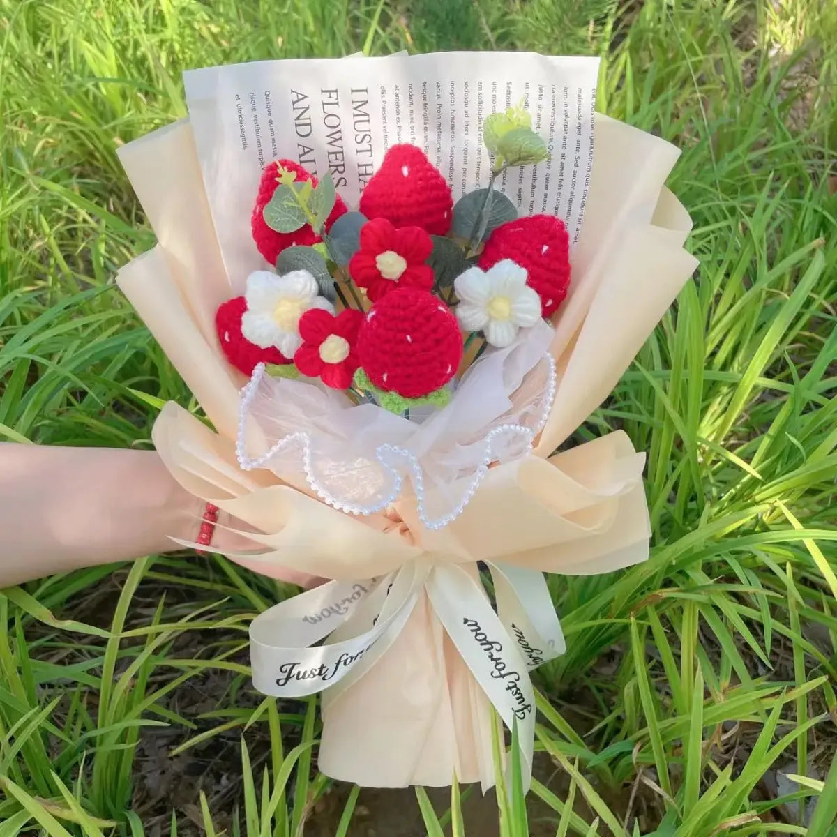 Knitted Sunflower Strawberry Bouquet