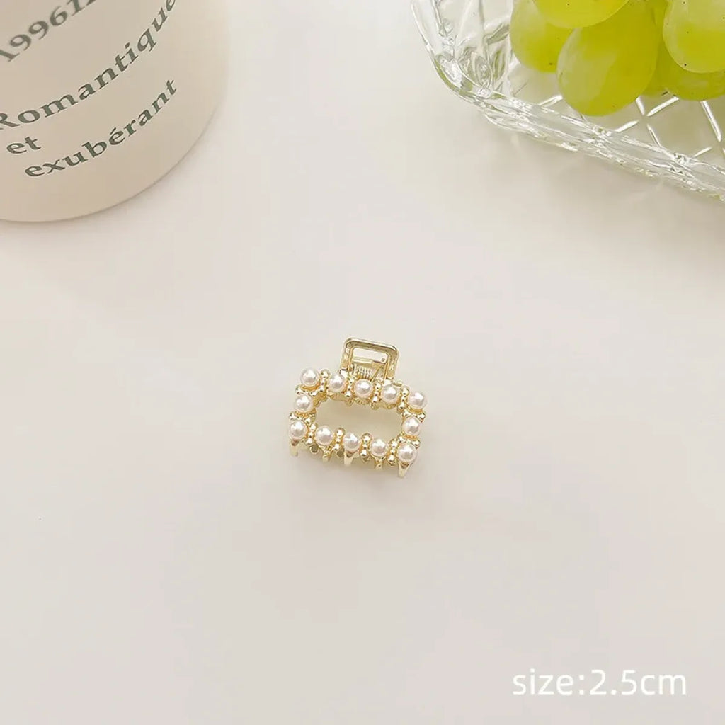 Gold Pearl Rhinestone Mini Hair Clip